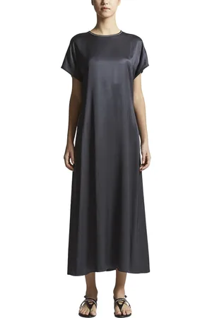 PESERICO SIGN Femme, Robes, Bleu, Taille: 34 FR Robe longue en satin de viscose