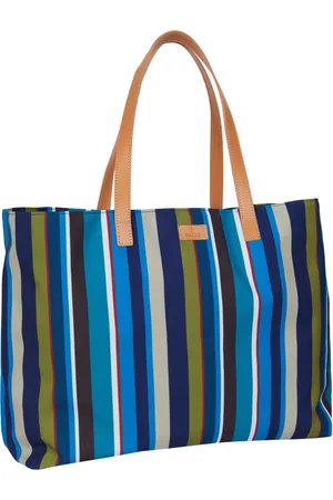 Gallo Femme, Sacs, Multicolore, Taille: ONE Size Sac de plage bleu pour femmes avec rayures multicolores et poignées en cuir