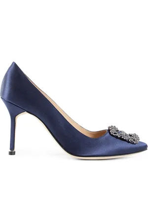Manolo Blahnik Femme, Chaussures, Bleu, Taille: 37 EU Boucle en cristal Talons aiguilles Navy