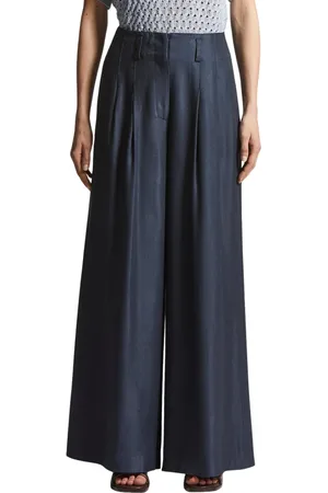PESERICO SIGN Femme, Pantalons, Bleu, Taille: 34 FR Pantalon en toile de lin pur légère et fraîche