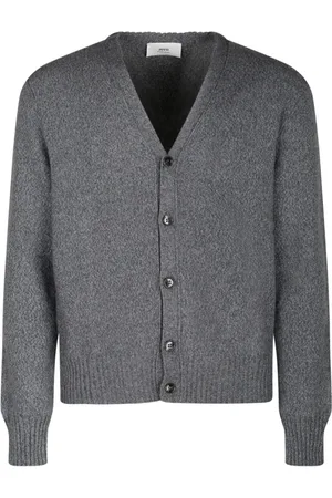 Ami Homme, Pulls, Gris, Taille: M Cardigan en Cachemire Gris avec Logo Coeur