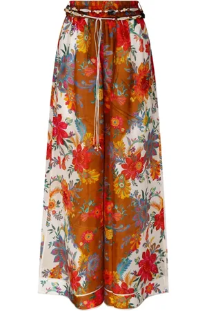 ZIMMERMANN Femme, Pantalons, Multicolore, Taille: 36 FR Pantalon Large Soie Imprimé Floral