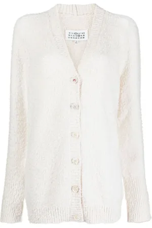 Maison Margiela Femme, Pulls, , Taille: 40 FR Gilet Tricot Blanc avec Logo Imprimé
