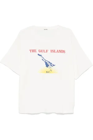 BODE Homme, Tops, Blanc, Taille: L T-shirt à Col Rond avec Imprimé Graphique