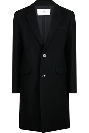 Ami Homme, Manteaux, Noir, Taille: L Manteau en Laine Noir à Boutonnière Simple