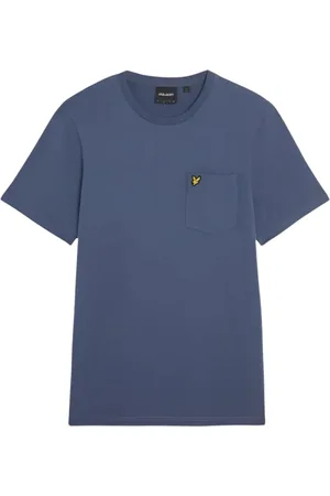 Lyle & Scott Homme, Tops, Bleu, Taille: S T-shirt Col Rond en Coton avec Logo Patch