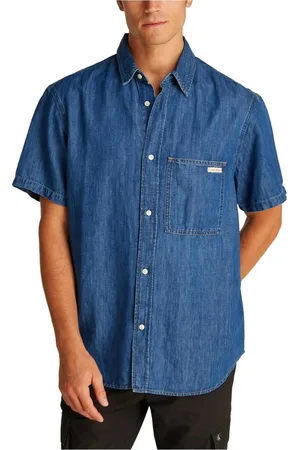 Calvin Klein Homme, Chemises, Bleu, Taille: XL Chemise bleue à manches courtes à boutons