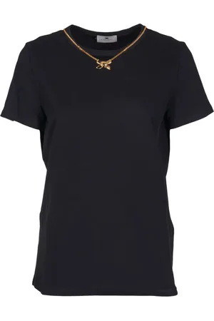 Elisabetta Franchi Femme, Tops, Noir, Taille: 38 FR T-shirt Noir en Jersey de Coton à Manches Courtes et Coupe Slim