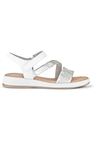Gabor Femme, Chaussures, Multicolore, Taille: 40 EU Sandales argentées/blanches en cuir lisse