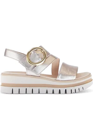 Gabor Femme, Chaussures, Jaune, Taille: 38 1/2 EU Sandales dorées en cuir métallisé