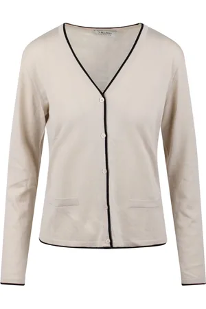 Max Mara Femme, Pulls, , Taille: 38 FR Cardigan en laine à bordure contrastée et col en V