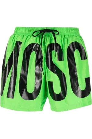 Moschino Homme, Maillots de bain, Vert, Taille: M Boxer de bain fluorescent avec impression noire