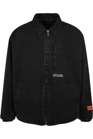 Heron Preston Homme, Vestes, Noir, Taille: M Veste rembourrée en toile noire Fermeture éclair Logo