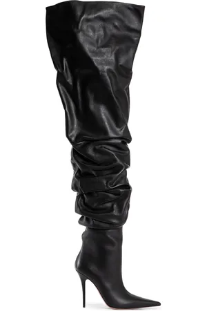 Amina Muaddi Femme, Chaussures, Noir, Taille: 37 EU Cuissardes en Cuir Nappa Noir