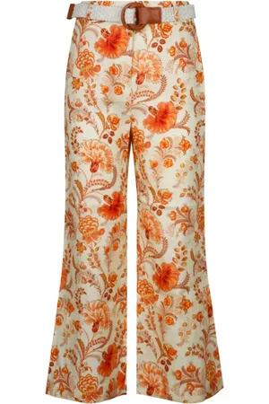 ZIMMERMANN Femme, Pantalons, Multicolore, Taille: 38 FR Pantalon Large en Lin Imprimé Floral