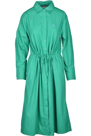Tommy Hilfiger Femme, Robes, Vert, Taille: 40 FR Robe Chemisiere en Coton avec Boutons