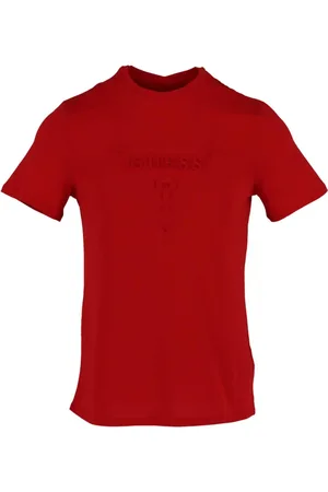 Guess Homme, Tops, Rouge, Taille: 2XL T-shirt en Coton Rouge Manches Courtes