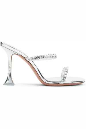 Amina Muaddi Femme, Chaussures, Gris, Taille: 37 EU Chaussons Métalliques avec Ornements en Cristal