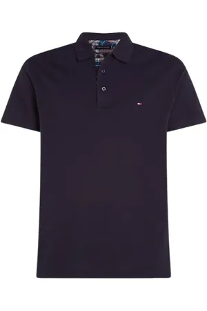 Tommy Hilfiger Homme, Tops, Bleu, Taille: M Polo à Placket à Carreaux avec Logo Brodé