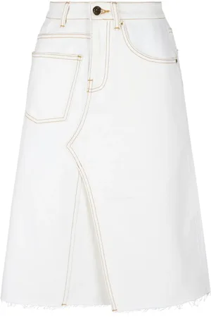Tory Burch Femme, Jupes, Blanc, Taille: 32 FR Jupe en Denim Blanc avec Coutures Contrastées