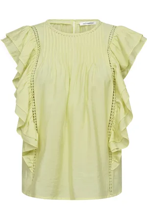 Co`Couture Femme, Blouses et Chemises, Jaune, Taille: 38 FR Haut avec volants et détails brodés