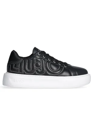 Liu Jo Femme, Chaussures, Noir, Taille: 37 EU Baskets en Cuir Noir Semelle Haute