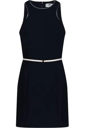 Elisabetta Franchi Femme, Robes, Noir, Taille: 40 FR Robe en Crêpe Noire avec Ceinture Contrastée