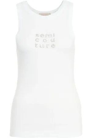 SEMICOUTURE Femme, Tops, Blanc, Taille: 38 FR Débardeur Blanc avec Broderie Logo