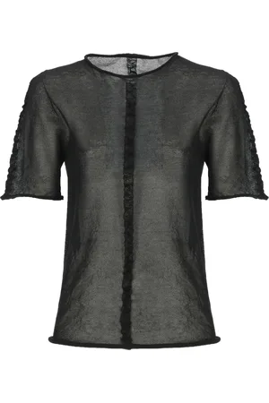 UMA WANG Femme, Tops, Noir, Taille: 40 FR T-shirt en Coton Noir Col Rond Manches Courtes