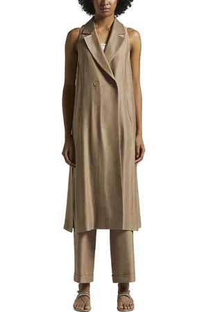 PESERICO SIGN Femme, Vestes, Brun, Taille: 46 FR Gilet en gabardine de lin viscose brillant