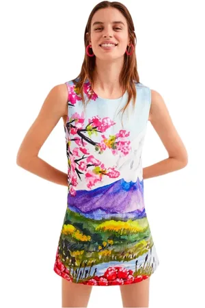 Desigual Femme, Robes, Multicolore, Taille: 40 FR Robe Sans Manches Bleu Clair