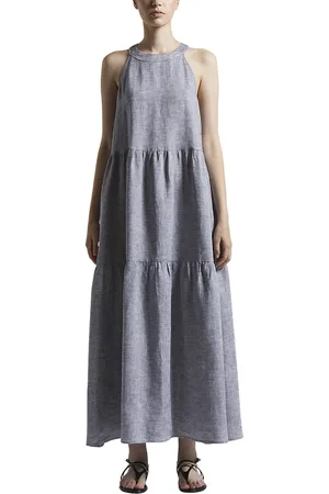 PESERICO SIGN Femme, Robes, Bleu, Taille: 38 FR Robe longue en lin