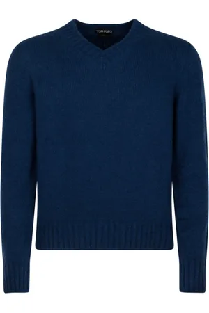 Tom Ford Homme, Pulls, Bleu, Taille: S Pull en cachemire bleu foncé à col en V