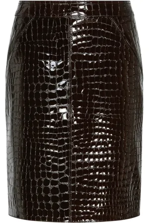 Tom Ford Femme, Jupes, Brun, Taille: 38 FR Jupe Brillante en Croco Chocolat Foncé