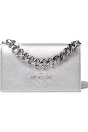 Moschino Femme, Sacs, Gris, Taille: ONE Size Cœur Chaîne Sac Pochette Épaule Argent