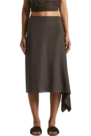 PESERICO SIGN Femme, Jupes, Brun, Taille: 36 FR Jupe midi en crêpe de chine