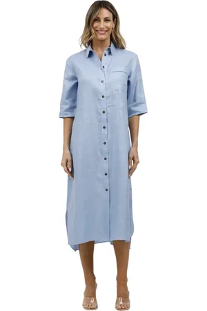 Max Mara Femme, Robes, Bleu, Taille: 36 FR Robe chemisier en lin