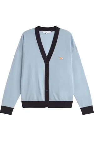 Maison Kitsuné Femme, Pulls, Bleu, Taille: 38 FR Cardigan Confort Bi-Color Baby Fox