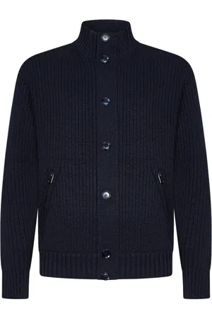 BRIONI Homme, Pulls, Bleu, Taille: L Veste Bleue à Col Montant