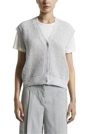 PESERICO SIGN Femme, Pulls, Gris, Taille: 34 FR Gilet en mélange de coton mouliné avec paillettes