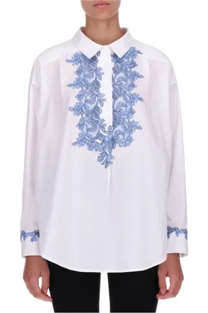 ERMANNO SCERVINO Femme, Blouses et Chemises, Blanc, Taille: 36 FR Chemise Blanche en Coton avec Dentelle Bleu Clair