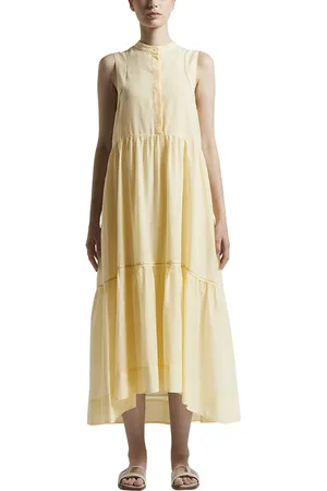 PESERICO SIGN Femme, Robes, Jaune, Taille: 46 FR Robe longue en voile de coton pur