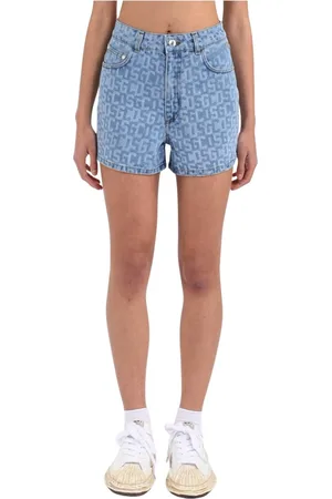 GCDS Femme, Shorts, Bleu, Taille: W34 Shorts en Denim Monogramme Taille Basse