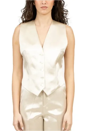 Serafini Femme, Vestes, Blanc, Taille: 40 FR Gilet Ivoire Duchesse Boutons Frontaux