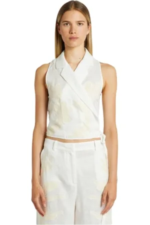 MARELLA Femme, Vestes, Blanc, Taille: 40 FR Haut en lin brodé - Grand