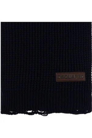 Dsquared2 Homme, Accessoires, Bleu, Taille: ONE Size Écharpe en Laine avec Logo Patch
