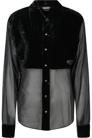 Tom Ford Femme, Blouses et Chemises, Noir, Taille: 38 FR Chemise noire en soie à panneaux et boutons