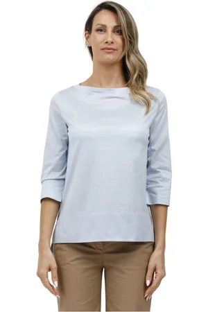 Circolo Femme, Tops, Bleu, Taille: 38 FR T-shirt à encolure bateau avec manches trois-quarts