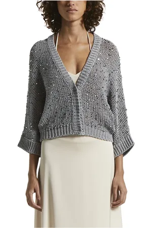 PESERICO SIGN Femme, Pulls, Gris, Taille: 34 FR Gilet en ruban de coton avec maxi paillettes