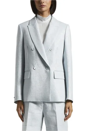 PESERICO SIGN Femme, Vestes, Bleu, Taille: 44 FR Blazer croisé en lin coton Lurex